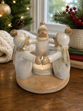 Vintage Snowman Tea Light Holder Christmas Ceramic Votive Candle Holder